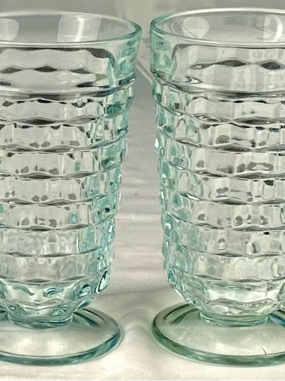 Set of 2 - Colony Whitehall Aqua Footed Tumblers 6 “ Iced Tea Glasses